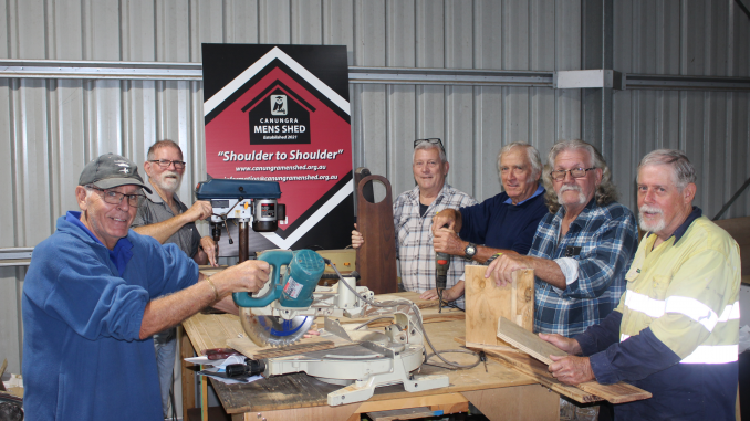 Norm Graham, Warren Lindsay, Ian Taylor, Graham March, Rod Morcom and David Timmins making possum boxes.