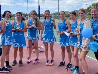 Tamborine Pterodactyls: Ruby Carr, Maddy Donnelly, Amber Stephenson, Izzy Ellis, Molly Uccetta, Grace Hall, Sienna Simpson, Emily Marazes and coach Nicky Carr. Photo courtesy: Nicky Carr.