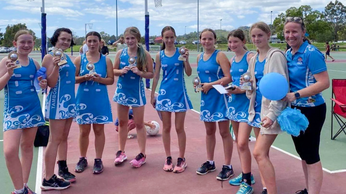 Tamborine Pterodactyls: Ruby Carr, Maddy Donnelly, Amber Stephenson, Izzy Ellis, Molly Uccetta, Grace Hall, Sienna Simpson, Emily Marazes and coach Nicky Carr. Photo courtesy: Nicky Carr.