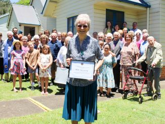 Pam Moriarty with the Canungra Uniting Church congregation.