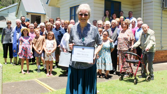 Pam Moriarty with the Canungra Uniting Church congregation.