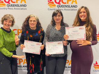 Janice Pellinkhof, Keer Moriarty, Kate Cahill and Susie Cunningham at the QCPA Awards in Brisbane. Photo by Zac Cunningham.