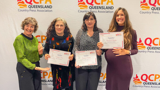 Janice Pellinkhof, Keer Moriarty, Kate Cahill and Susie Cunningham at the QCPA Awards in Brisbane. Photo by Zac Cunningham.