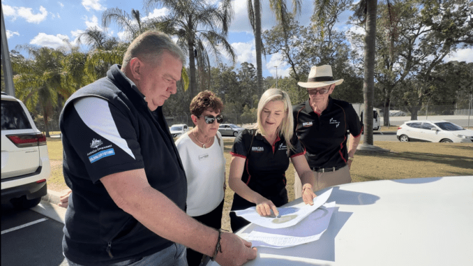 Scott Buchholz, Cr Virginia West, Johllene Cooper and Doug Henderson OAM looks at plans for the new site.