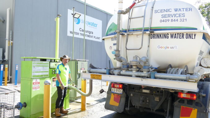 Shane Hosking from Scenic Water Services fills up at the Canungra Water Treatment Plant
