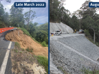 Work on Beechmont Road in March 2022 and August 2023