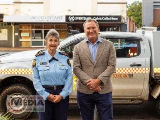 SES Local Controller Sandy Bell with Cr Stephen Moriarty. Image supplied