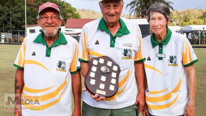 Winners of the Club Mixed Triples Championship 2024 Darryl Lee, Wayne Reiser and Val Reiser