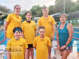 Back row Torah Hobson, Flynn Hall, Trey Collas. Front row Liam Hall, Ollie Collas with Sue Harrison